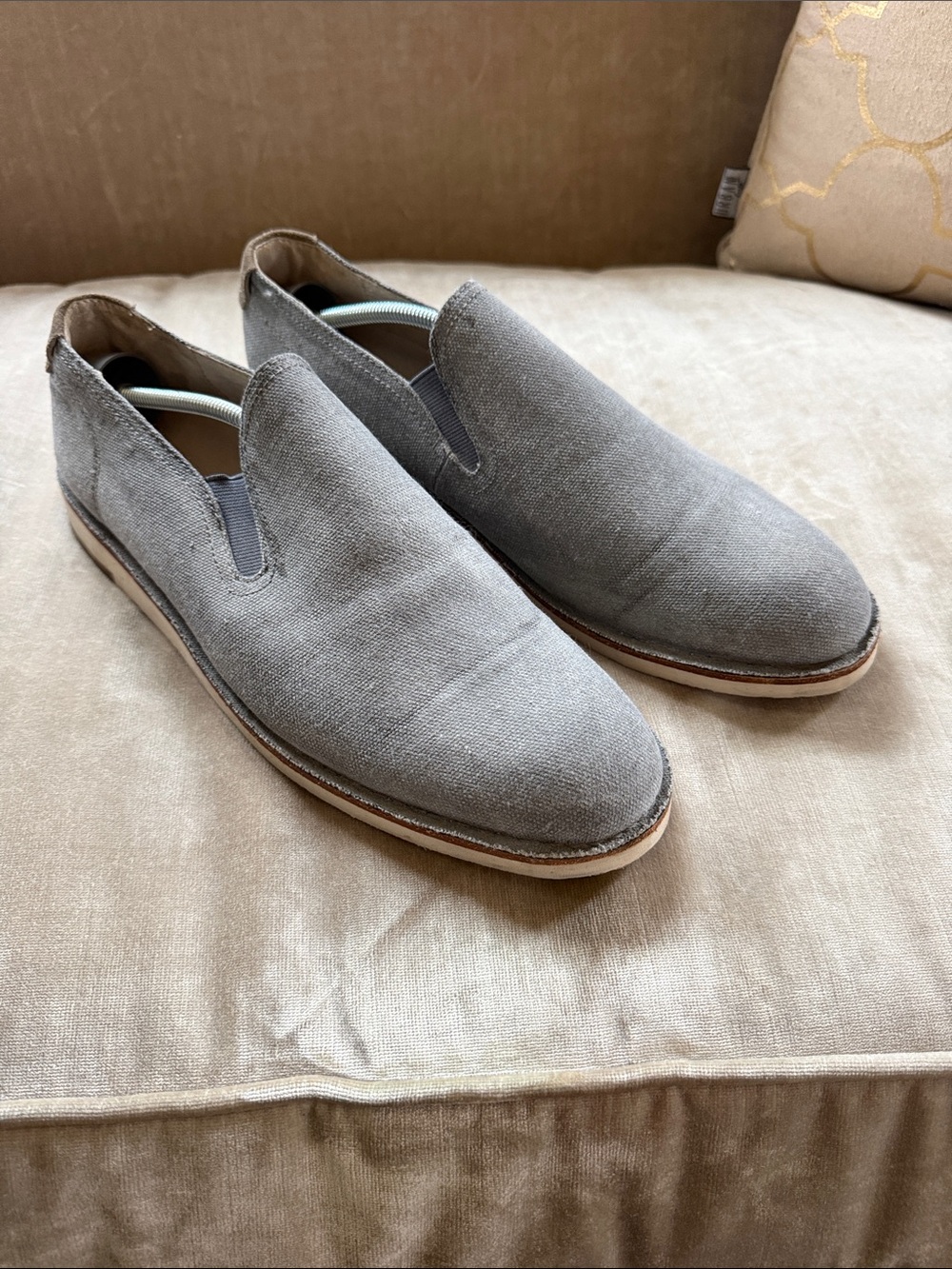 John Varvatos Gray Canvas Slip-On Loafers